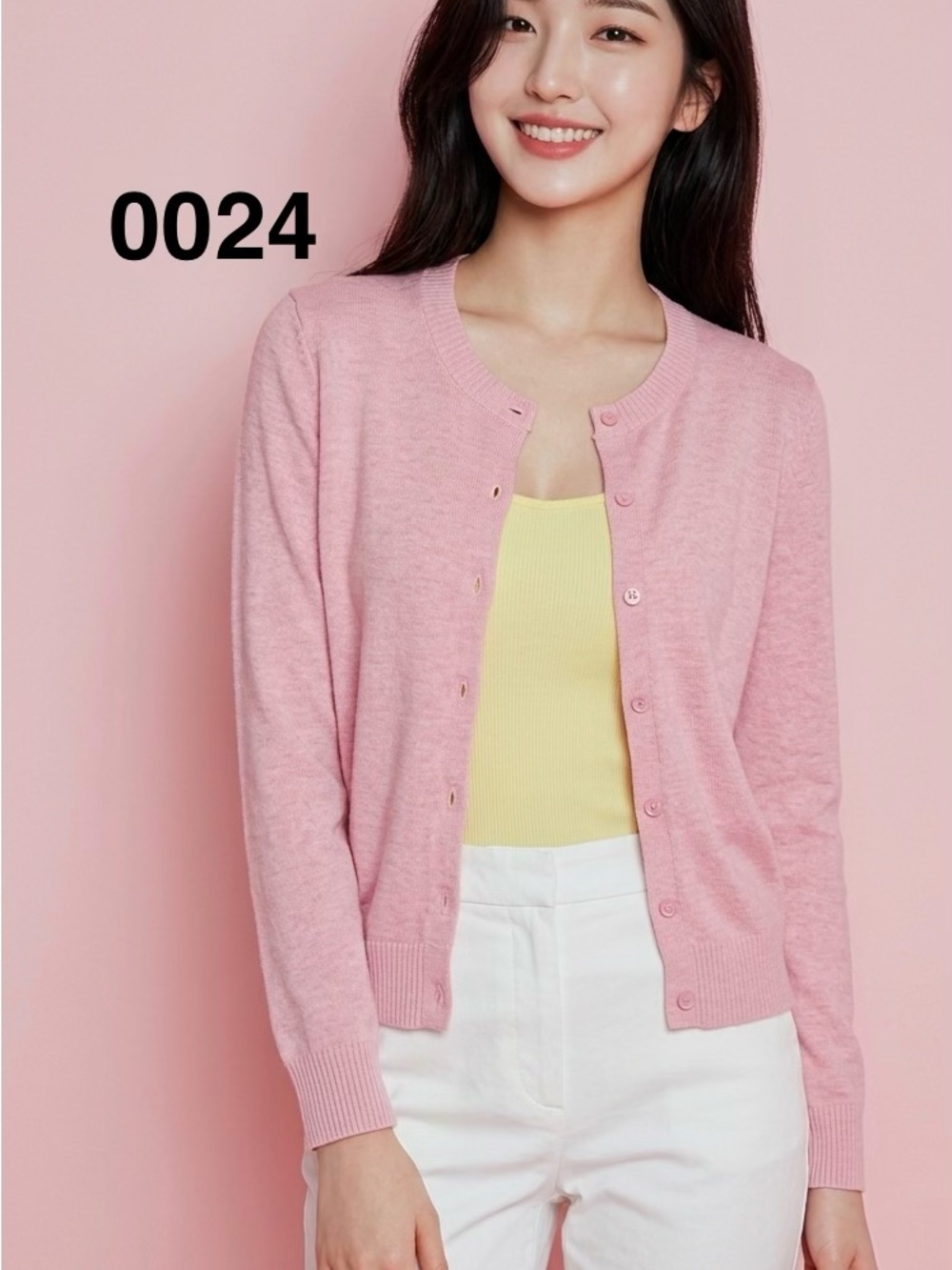 GAP Pink Button-Front Crewneck Cardigan